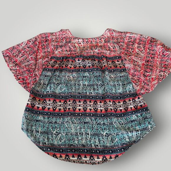 Red Camel Women's M Boho Multicolor Short Flutter Sleeve Pullover Blouse - Picture 8 of 10